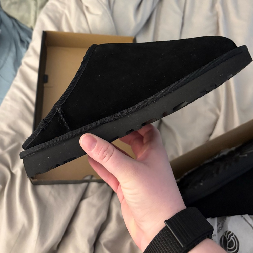 UGG Black Suede Mules (men's 7, woman's 9)